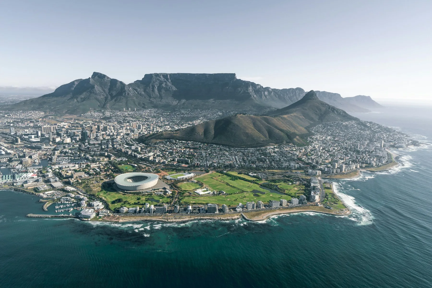 Cape Town and the coastline beneath Table Mountain